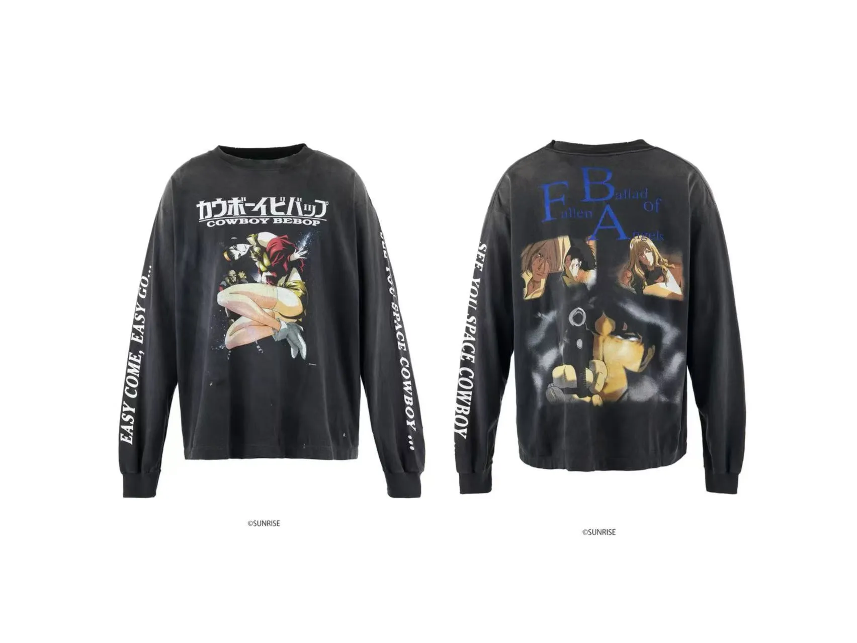 Spot ST443 style, washed gray P170 SAINT MICHAEL CB_LS TEE COWBOY BEBOP 70SS casual long-sleeved T-shirt, same style for men and women, size S-M-L-XL